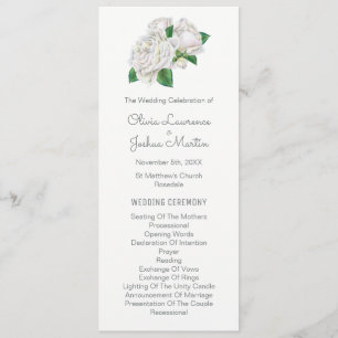 White Roses Watercolor Wedding Programs Programme