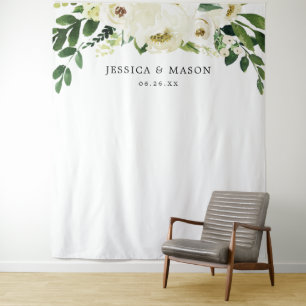 White Roses Wedding Backdrop Banner Tapestry