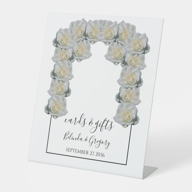 White Roses Wedding Cards & Gifts Pedestal Sign (Front)