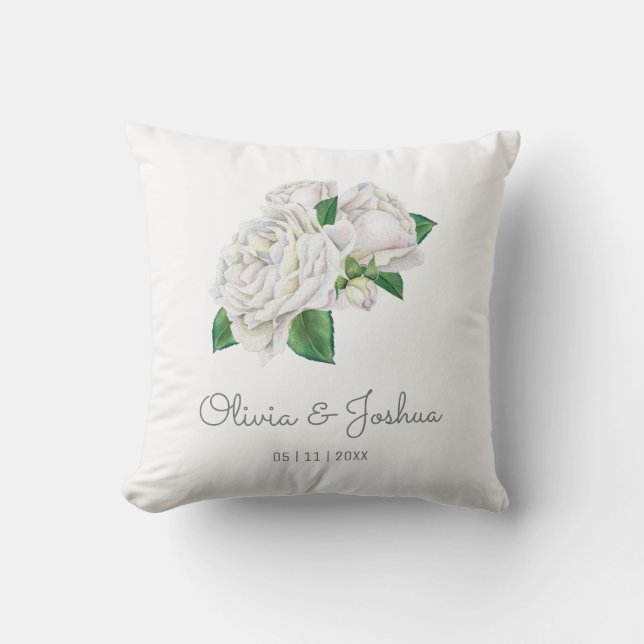 White Roses Wedding Cushion (Front)