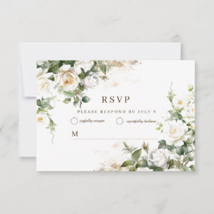 White Roses Wedding Elegant Floral RSVP Card