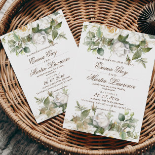 White Roses Wedding Elegant Invitation