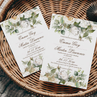 White Roses Wedding Elegant Invitation