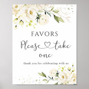 White Roses Wedding Favours Sign, Please Take One Poster