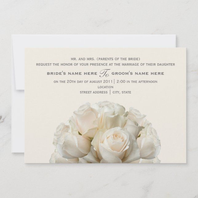 White Roses Wedding Invitation (Front)
