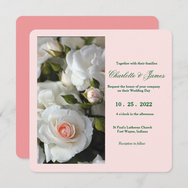 White Roses Wedding Invitation (Front/Back)