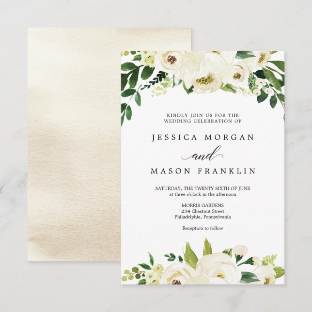 White Roses Wedding Invitation (Front/Back)