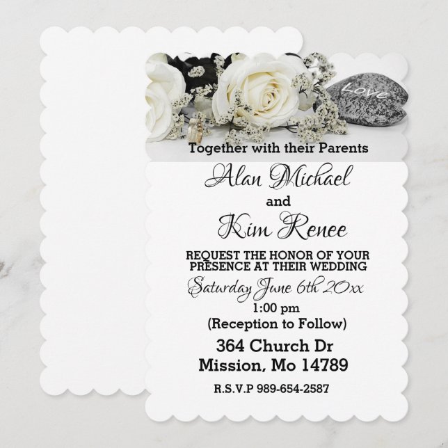 White Roses Wedding Invitation (Front/Back)