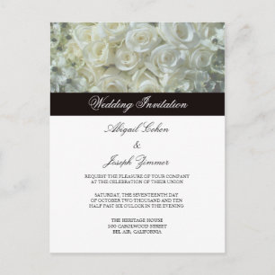 White Roses Wedding Invitation Postcards