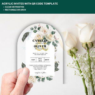 White Roses Wedding Invites Boho Rustic Modern Acrylic Invitations