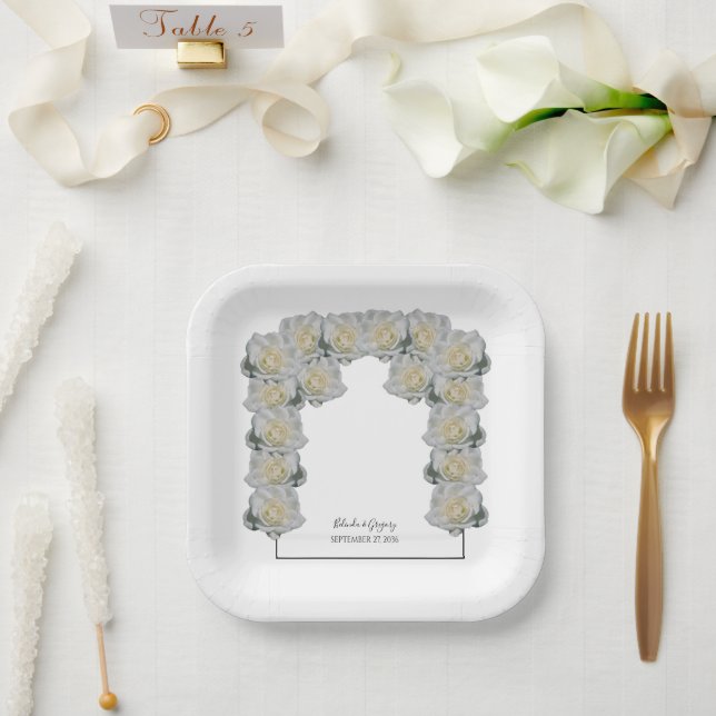 White Roses Wedding  Paper Plate (Wedding)