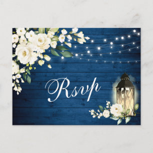 White  Roses Wedding RSVP with Meal Choice Postcard