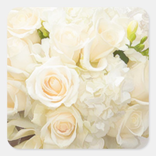 WHITE ROSES WEDDING SQARE ENVELOPE SEAL STICKERS (Front)