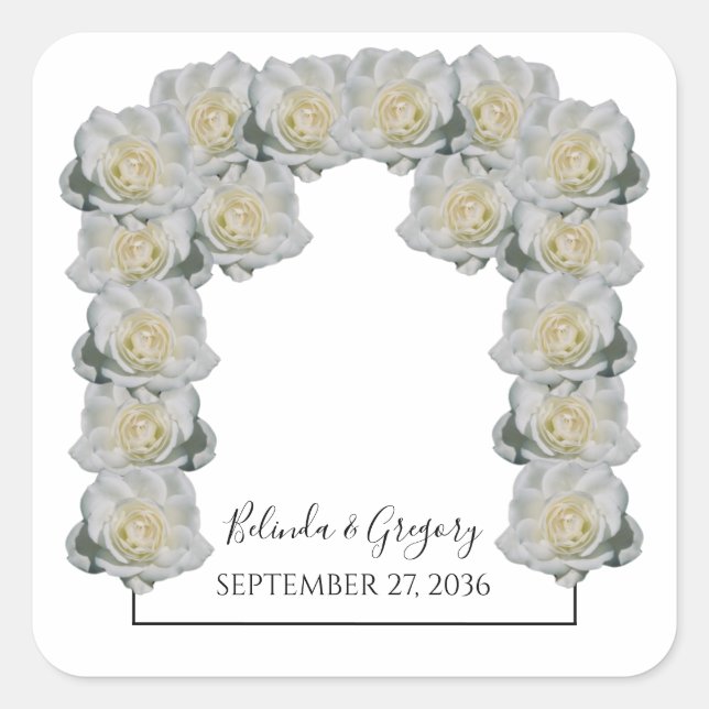 White Roses Wedding Square Sticker (Front)