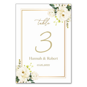 White Roses Wedding Table Number Card
