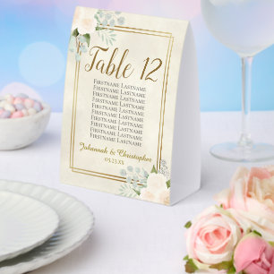 White Roses Wedding Table Number Seating Chart