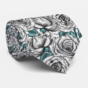 White roses with blue leaves tie