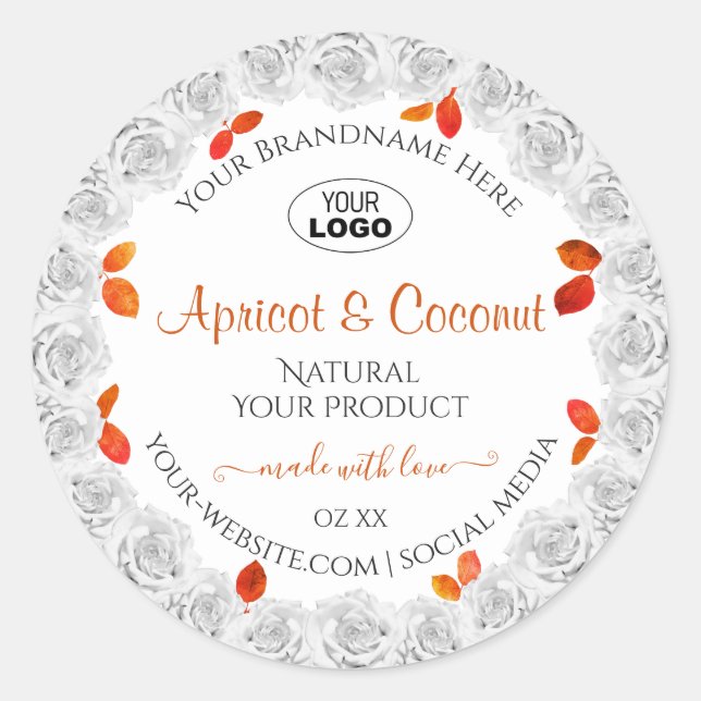 White Roses with Orange Leaves Product Labels Logo (Front)