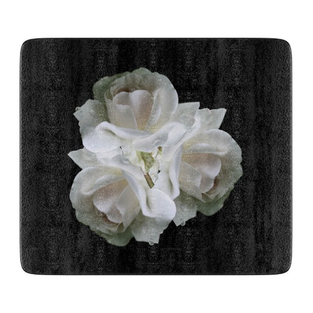White Roses With Raindrops Bouquet         Cutting Board (Front)