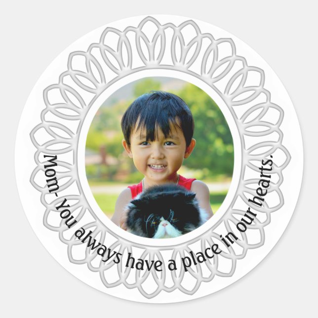 White Round Frame Photo Necklace, Mum Inscription Classic Round Sticker (Front)