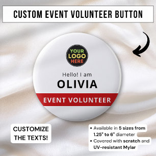 White Round Volunteer Badge Clip Event Name Tag