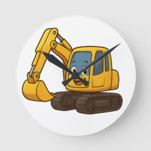 White round wall clock with yellow digger design