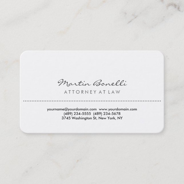 White Rounded Corner Attorney at Law Business Card (Front)