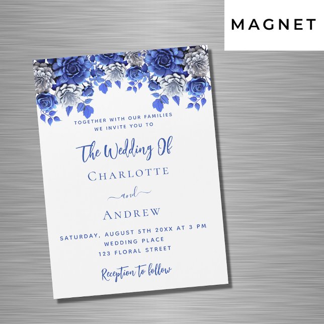 White royal blue florals luxury wedding magnetic invitation (Creator Uploaded)