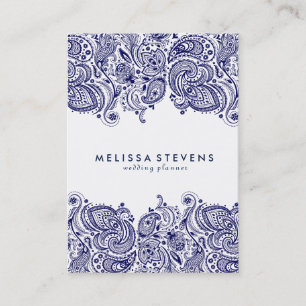 White & Royal Blue Paisley Lace Wedding Planner Business Card