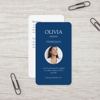 White / Royal Blue Photo Social QR Code  Business Card