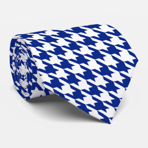 White Royal Blue Pied de Poule Houndstooth Tie