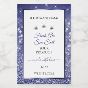 White Royal Blue Sparkle Glitter Product Labels