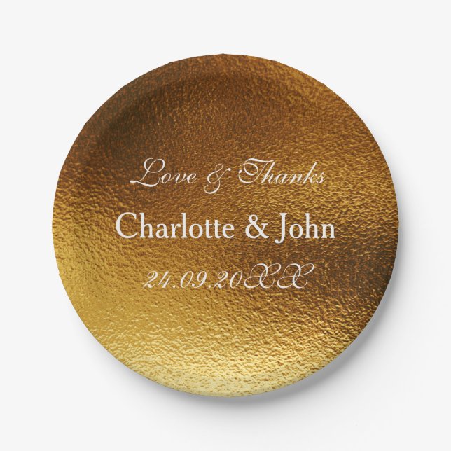 White Royal Metallic Shiny Gold Paper Plate (Front)