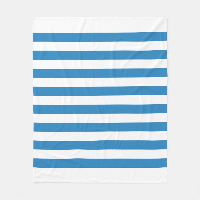 White & Royal Pastel Blue Lines Fleece Blanket (Front)