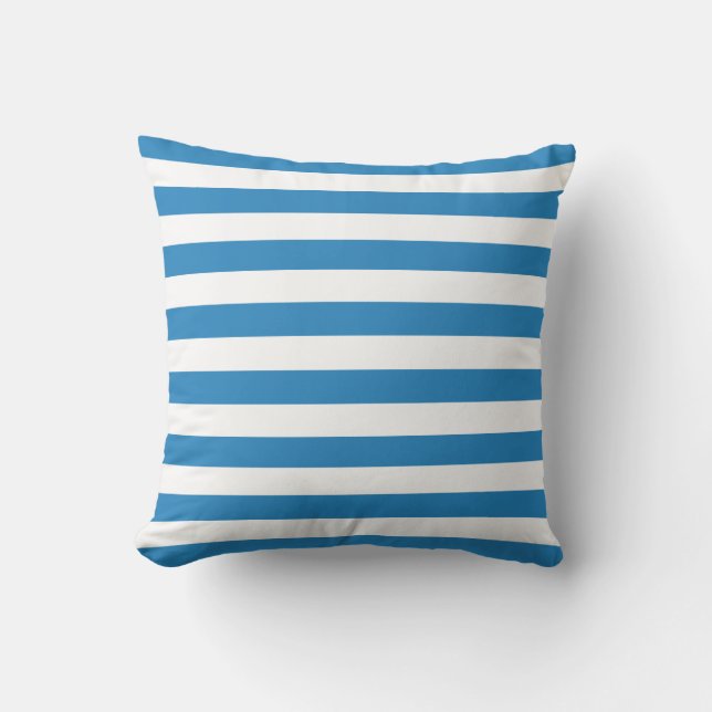 White & Royal Pastel Blue Lines Pattern Cushion (Front)