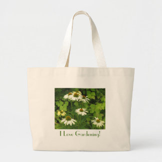 White Rudbeckia, I Love Gardening! Large Tote Bag