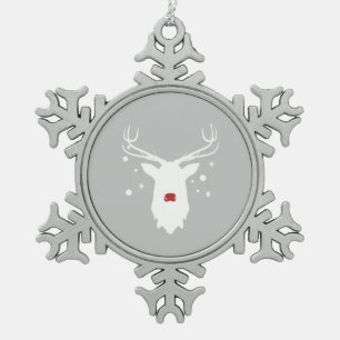 White Rudolph with Ornaments on Pewter Snowflake