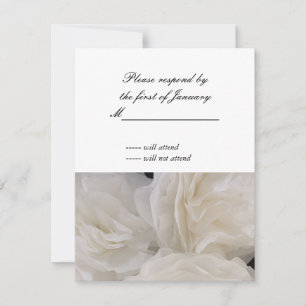 White Ruffled Paper Flowers Reply Card