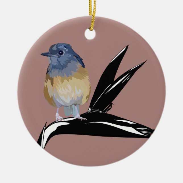 White Rumped Shama bird  Ceramic Tree Decoration (Front)