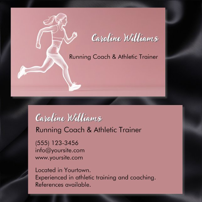 White Running woman dusty rose trainer coach Business Card (Creator Uploaded)
