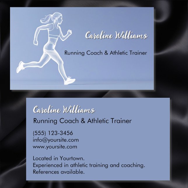 White Running woman light blue trainer coach Business Card (Creator Uploaded)