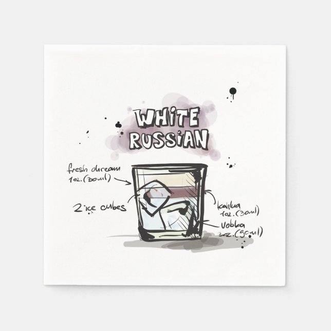 White Russian Drink Recipe Cocktail Napkin (Front)