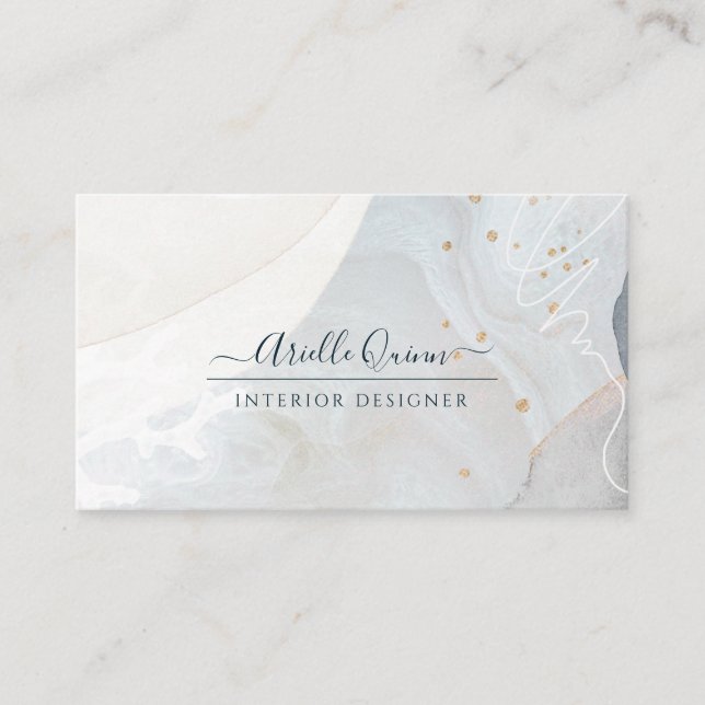 White Rust Blue Abstract Shapes Interior Designer Business Card (Front)