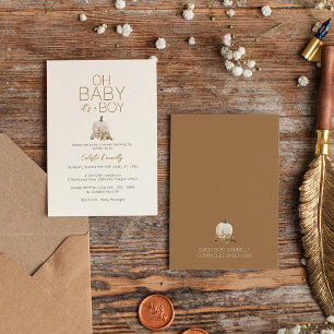 White Rustic Boho Pumpkin Oh Baby Boy Shower Invitation