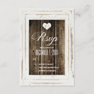 White Rustic Frame Barn Wood Wedding RSVP Card