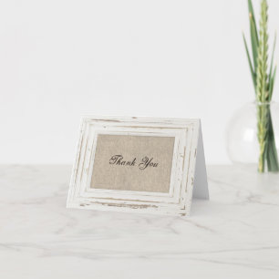 White Rustic Frame & Burlap Thank You Card