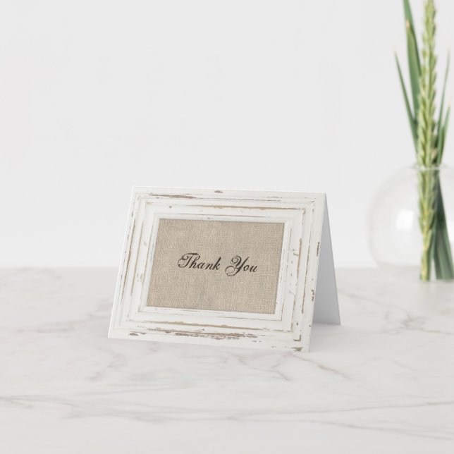 White Rustic Frame & Burlap Thank You Card (Front)
