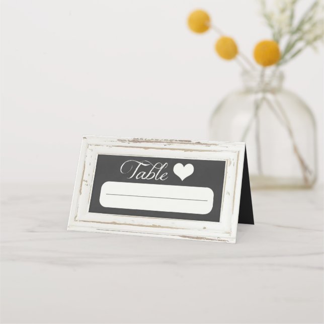 White Rustic Frame Chalk Wedding Place Card (Front)