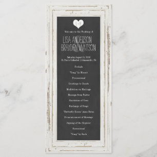 White Rustic Frame Chalk Wedding Program Programme