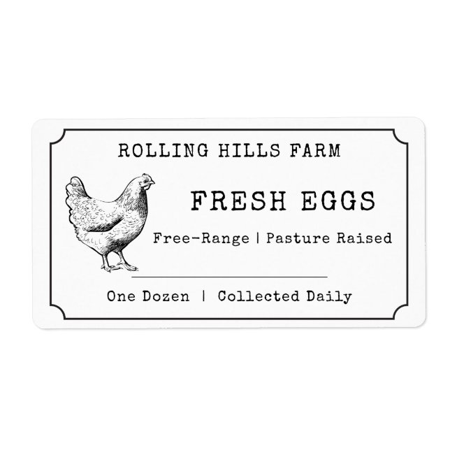 White Rustic Hen Farm Fresh Egg Carton Label (Front)
